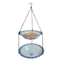 Garden Bird Bath Double Layers Outdoor Bird Feeder Clear Birdbath Garden Decor Metal Chain Weatherproof Feeding Supplies Eat