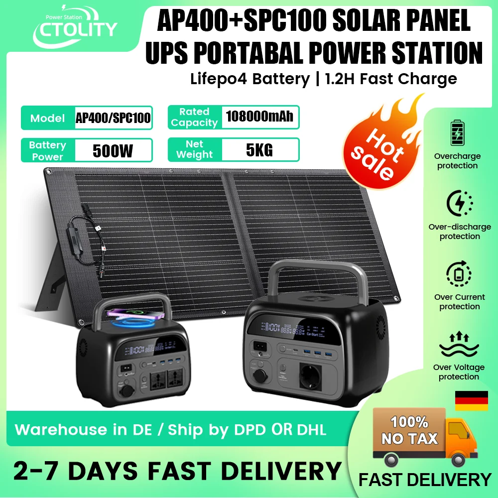 CTOLITY AP400 500W Fast Charging Portable Power Station SPC100 100W Foldable