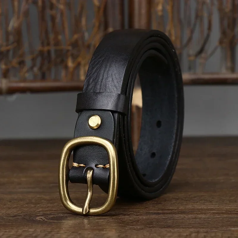 2,8 CM Damen Dickes Rindsleder Kupfer Schnalle Aus Echtem Leder Jeans Gürtel Frauen Hohe Qualität Retro Luxus Cintos Weiblichen Bund