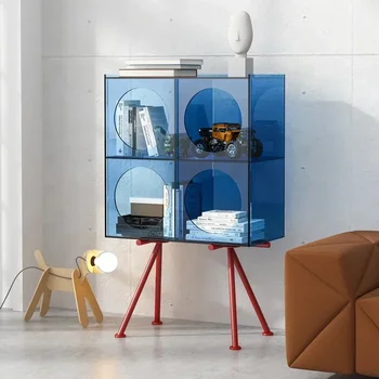 Grauer quadratischer Acryl-Internet-Promi-Figur, kleiner Beistellschrank an der Wand, Boden, Wohnzimmer, kreativer Aufbewahrungsschrank