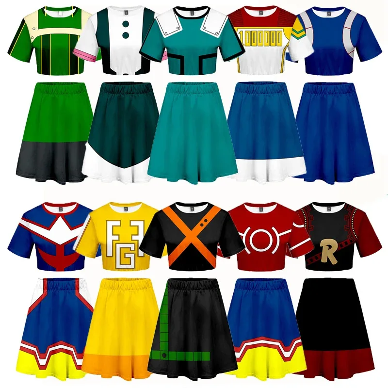 

20151123 Boku No My Hero Cosplay Costume OCHACO URARAKA Todoroki Shoto Bakugou Katsuki All Might Dress Top +Skirt Set