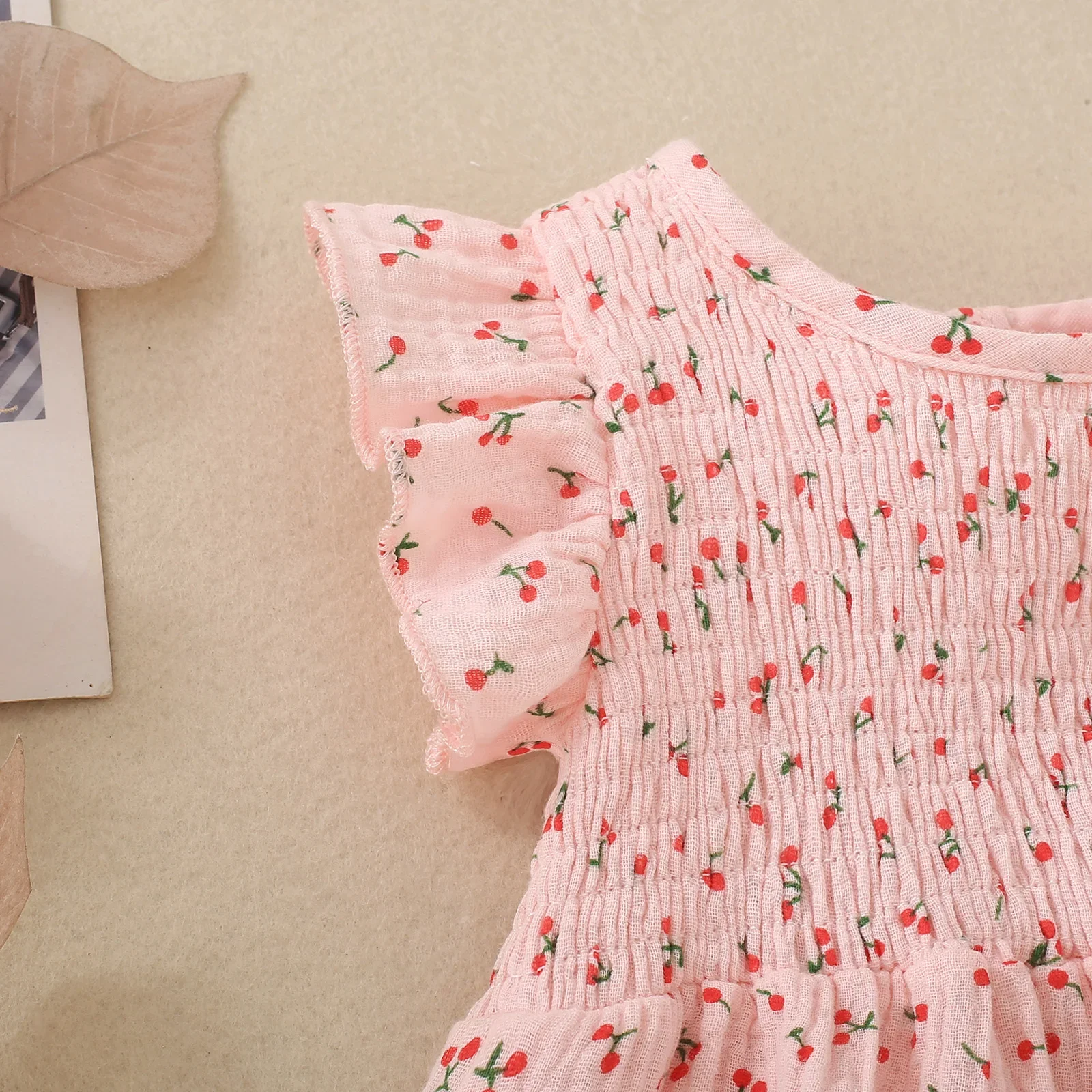Summer female infant cherry print short-sleeved triangle jersey and headscarf two-piece set sweet and cute