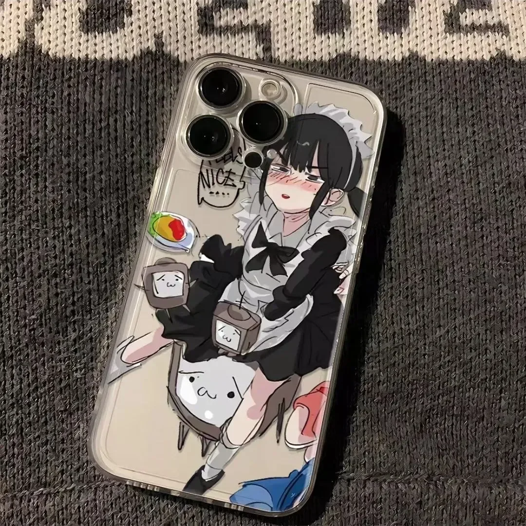 New lovely Manga Girl For iPhone15 14 13 12 11 Pro XR XS Max78 Plus 12MiniY2K CreativeSoft shellfall  cartoon Mobile phone shell