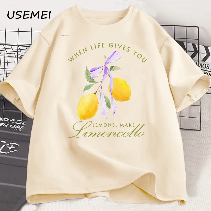 Lemon Cherry T Shirt Pink Bow Italy Socilal Club T-shirt Cotton Short Sleeve Loose Breathable Tees Unisex Oversize Mens Clothing