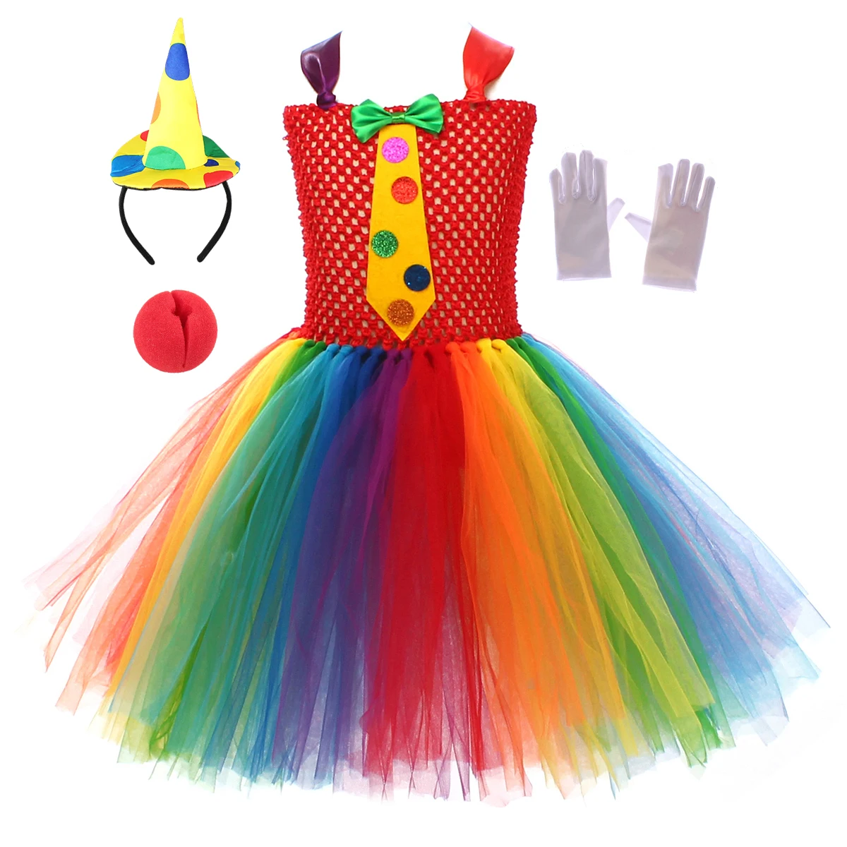 Kids Rainbow Clown Costumes for Girls Funny Clown Halloween Tutu Dress Children Carnival Party Fancy Tutu Dress Up Clothing