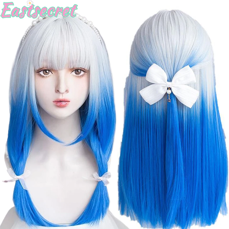 EAST Cosplay60cm Gradient Blue Synthetic Hair Wigs Halloween Anime Costume Straight Heat Resistant Wig