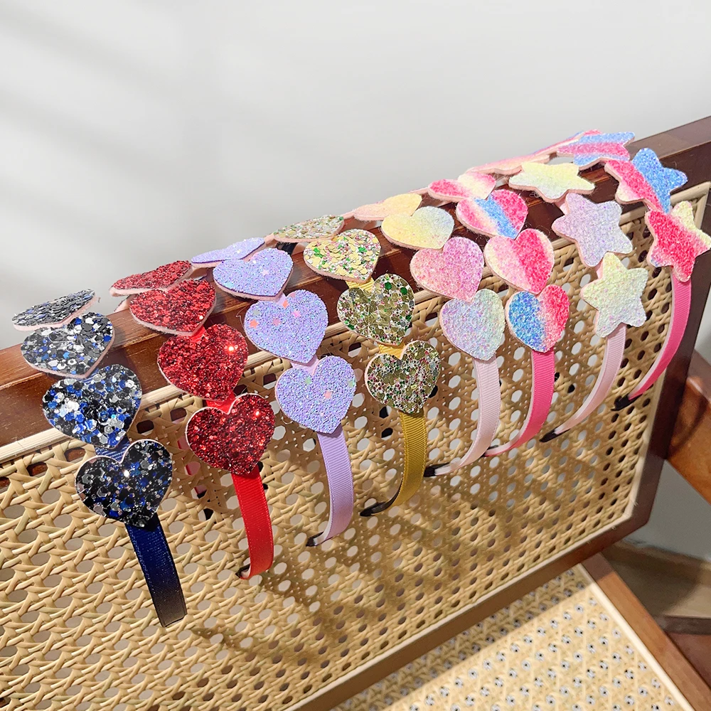 1pcs Fashion Girls Glitter HairBands Cute Colors HairHoop Lovely Bow Stars Headbands for Kids Hair Accessories Gifts