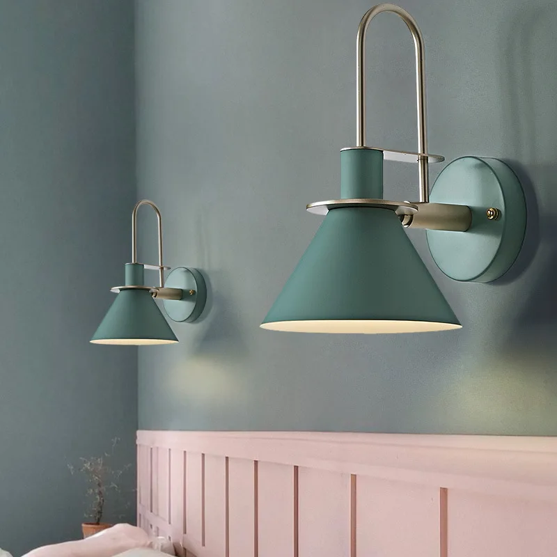 

Nordic Macaron Horn Wall Light LED Wrought Iron Bedroom Bedside Lamp Simple Modern Staircase Hallway Light Hoom Decor