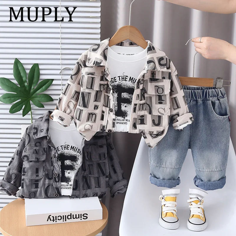 Boys Clothes Sets Spring Autumn 2025 Children Fashion Jackets T-shirts Denim Pants 3pcs Suit For Baby Outfits Kids Tracksuits 5Y