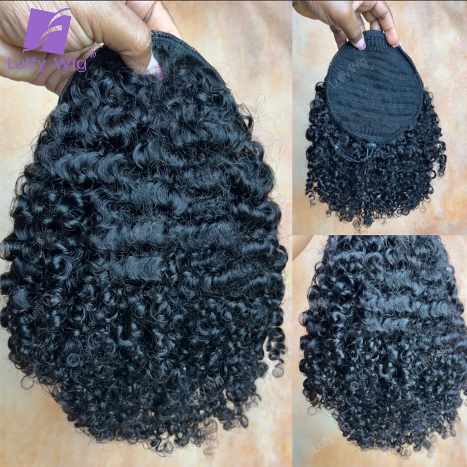 

Drawsting Ponytail Human Hair Kinky Curly 120g Real Brazilian Remy Hair Clip In Ponytail Braid Extensions For Black Women Luffy