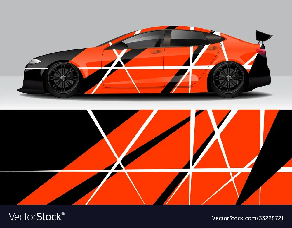 Orange Racing Car Full Wrap Sticker Car Decal Vinyl Wrap Modern Design Retro Decorative Cut Body Racing Graphic Decal Width 58cm