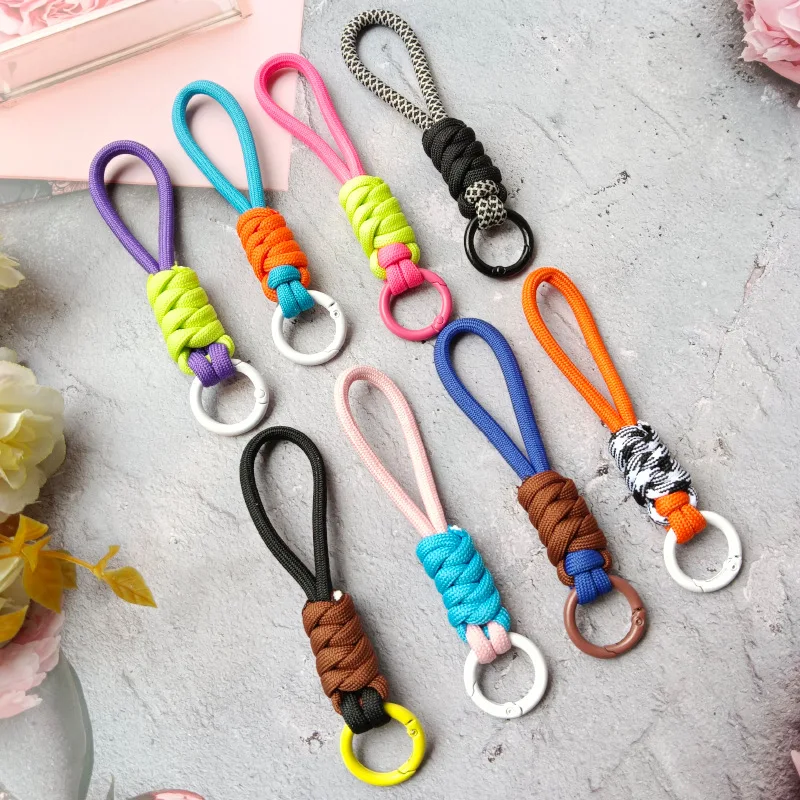 Creatieve gevlochten lanyard sleutelhanger voor telefoonhoes vrouwen anti-verloren knoop touw riem autosleutelhangers diy accessoires mode sleutelhanger