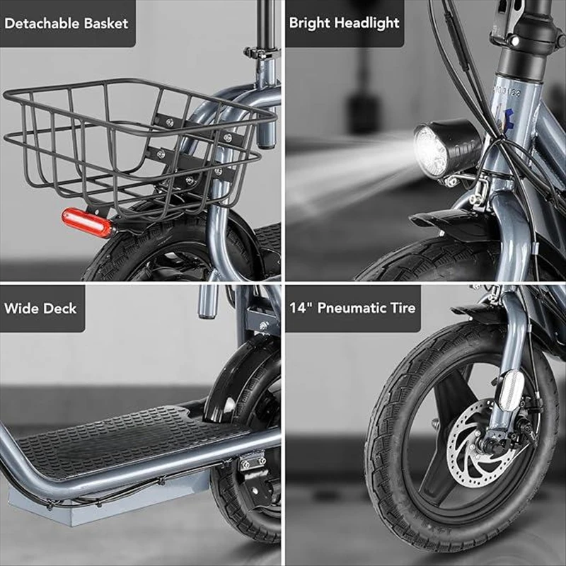 سكوتر كهربائي Caroma Peak بقدرة 500 وات للبالغين، نطاق طويل 30 ميلًا، إطار 14 بوصة، سرعة علوية 20 ميجا في الساعة، سكوتر كهربائي قابل للتعديل مع مقعد