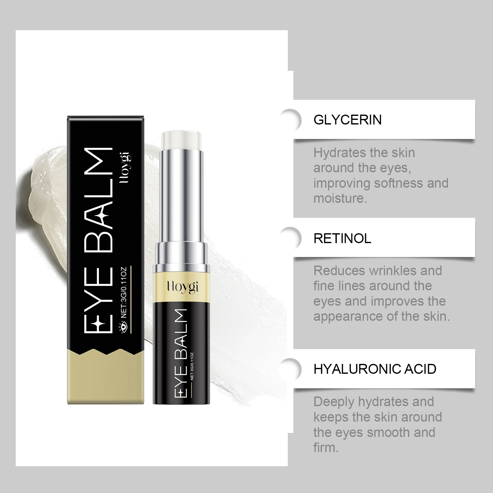 كريم عين HOYGI ريتينول لشد البشرة حول العينين وتحسين أكياس العين والخطوط الدقيقة الناعمة وتقليل الهالات السوداء وعصا بلسم مغذي #4