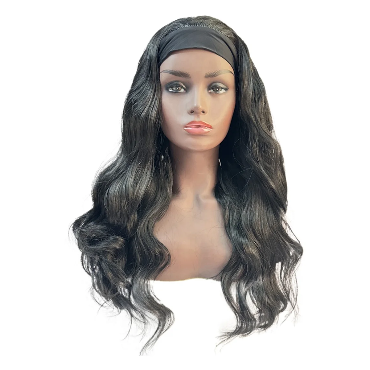 A79I  22Inches Ice Hair Band Wig Black Wig Women Long Curly Hair Full Set Whole Top Chemical Fiber Wig