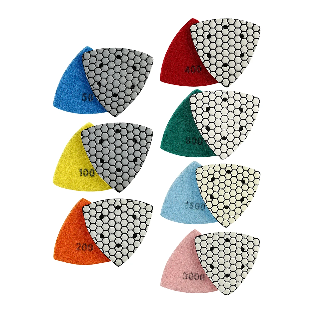 

90mm Triangle Diamond Dry Polishing For Pads For Granite Marble Stone Sanding Discs 50-3000 Grits Sanding Sander Abrasives Tool