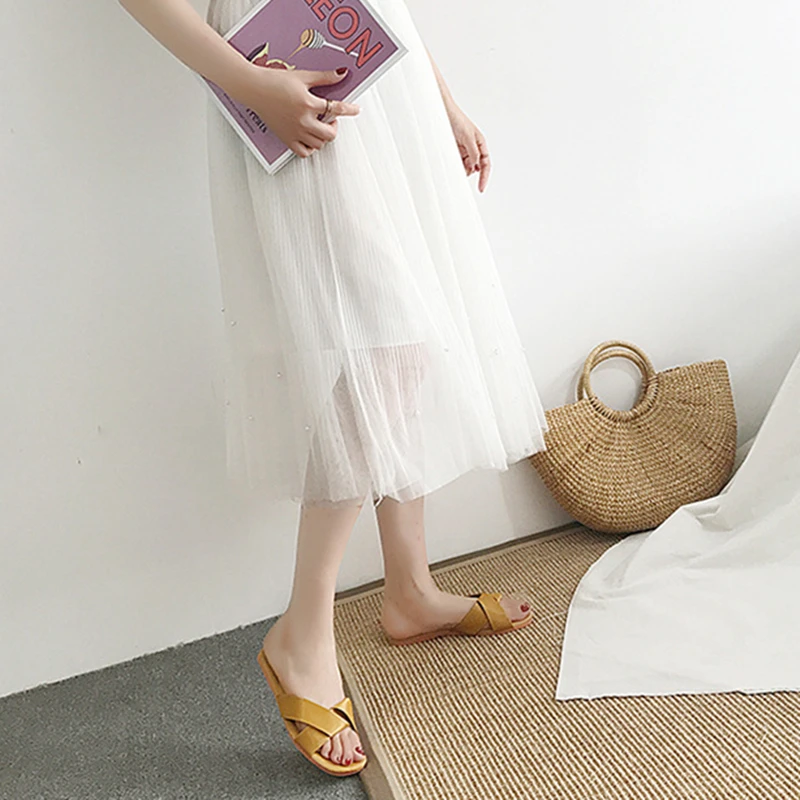 Summer Simple Sandal And Slipper Cross Flat Slipper Candy-Colored Slipper Women Summer Fashion Outer Wear Slipper Beach High-end