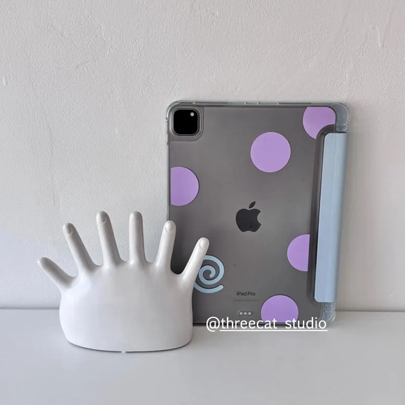 

Корейский чехол для iPad в розово-фиолетовую полоску с крупными горошками для iPad 11 Air 7 6 5 4 10 Pro 2025 8 9 Y+3, складная обложка с отсеком для карандаша (11 дюймов)