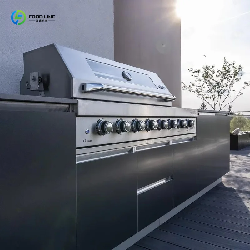 Customized prefabricated outdoor kitchen modern style cabinet E1 flame retardant material direct