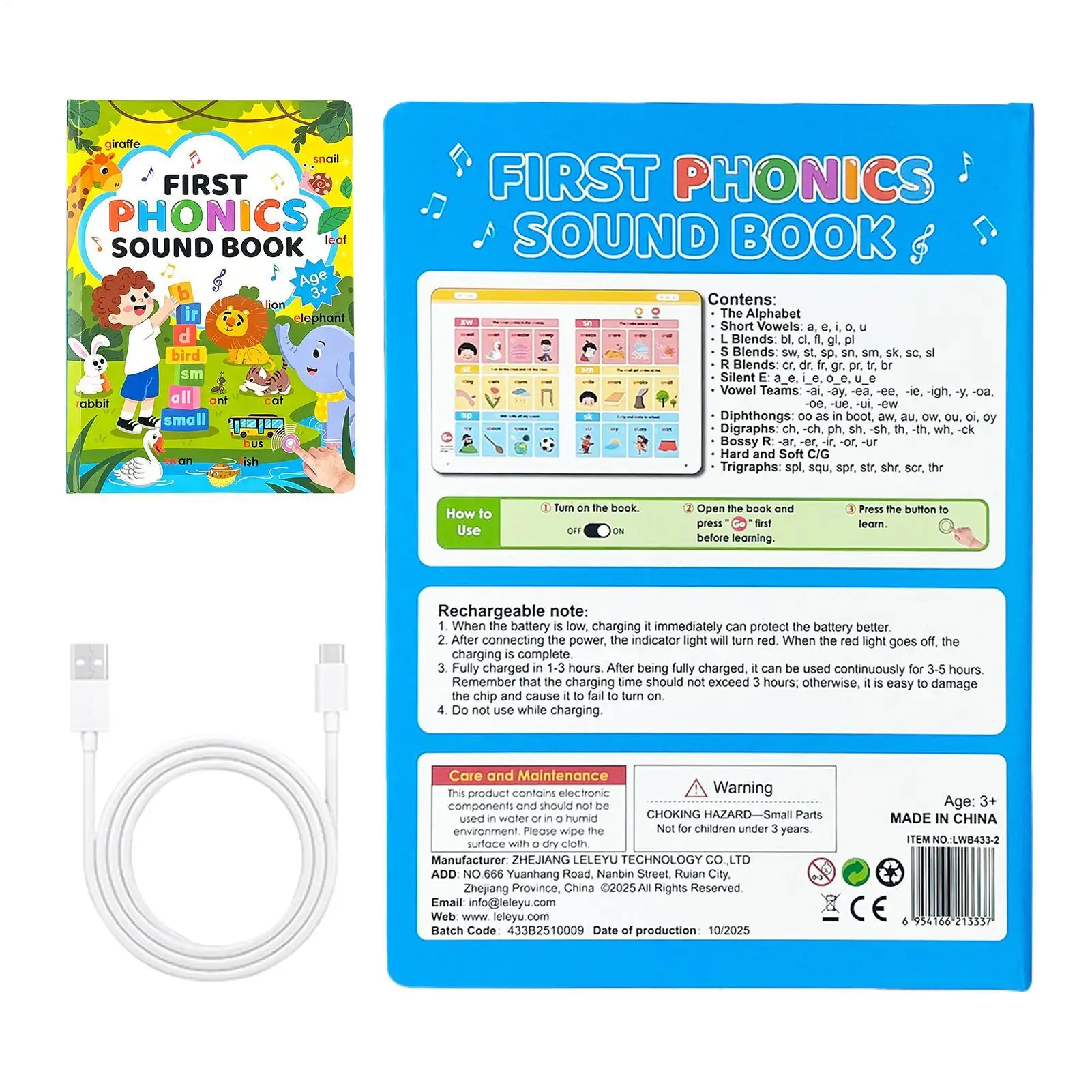 English Words Talking Book Phonics Vocabulary Reading Interactive Learning Audio Sound Toy for Kids Preschool Classroom Home