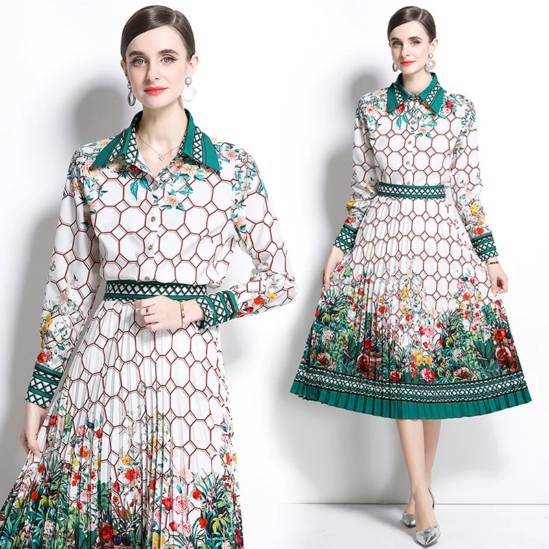 

Женский комплект из юбки Faion с длинным воротником-стойкой и принтом весны 2023, антивозрастной полиэфирный комплект Ele Sle