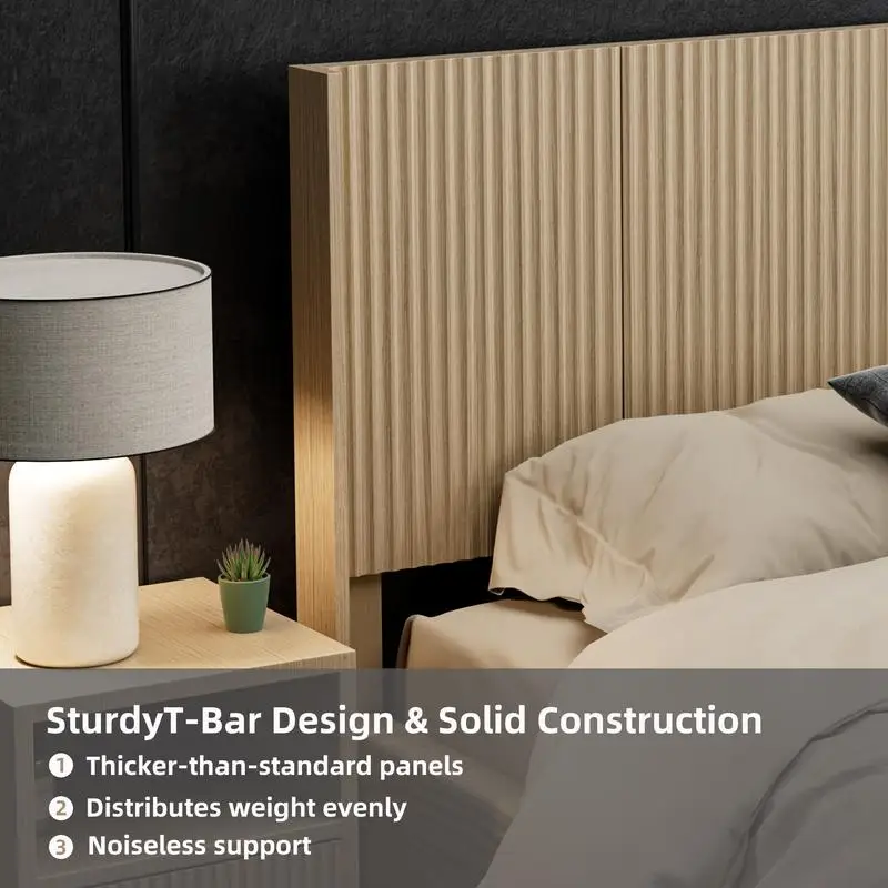 Nowoczesne zagłówki do łóżek typu king-size w stylu farmhouse, montowane na ścianie - panel z żebrowanym wzorem, zagłówek typu wingback z naturalnego drewna dębowego - szerokość 80,2 cala