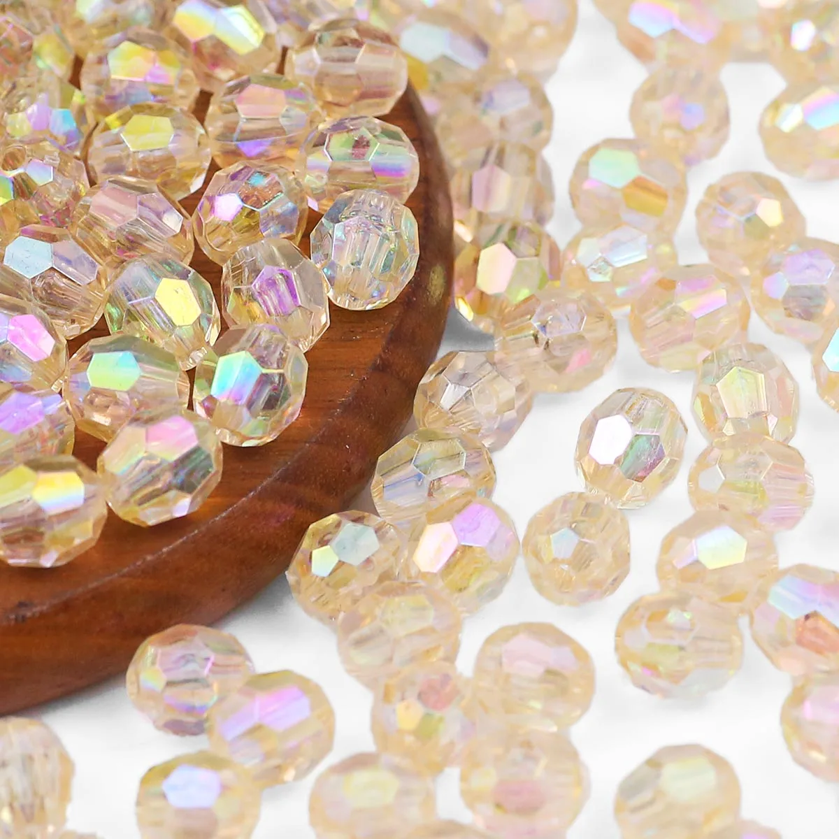 6mm Acryl Facettierte Kristallperlen in Beige Handgefertigte DIY Schmuckherstellung Geeignete Perlen zum Auffädeln Lose Perlen Schmuckzubehör