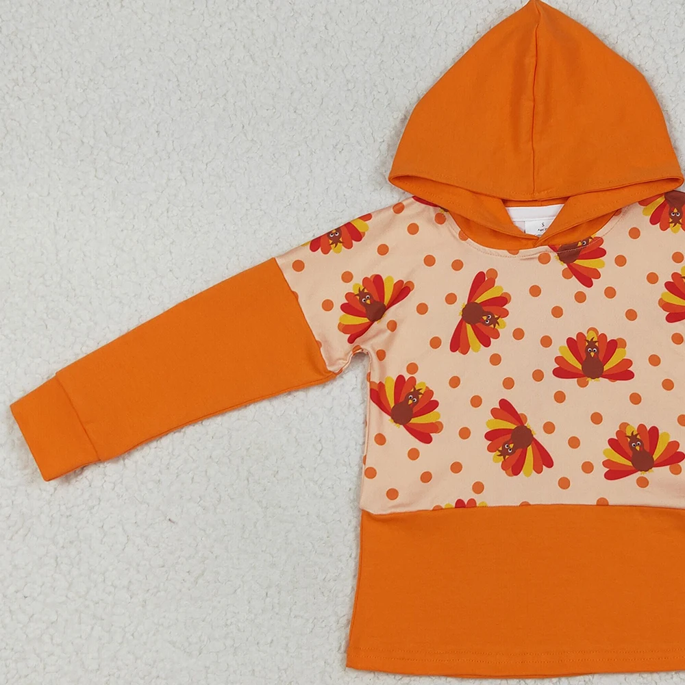 سترة بغطاء للرأس تركية بأكمام طويلة للأطفال الصغار باللون البرتقالي لعيد الشكر، ملابس أطفال قطنية مريحة لحفلات العطلات