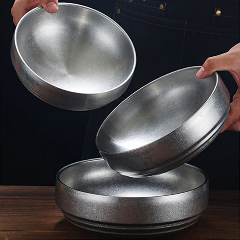 

Snow Sand Stainless Steel Ramen Bowls Salad Mala Soup Noodle Bowl Restaurant Retro Tableware Household Utensils for Kitchen