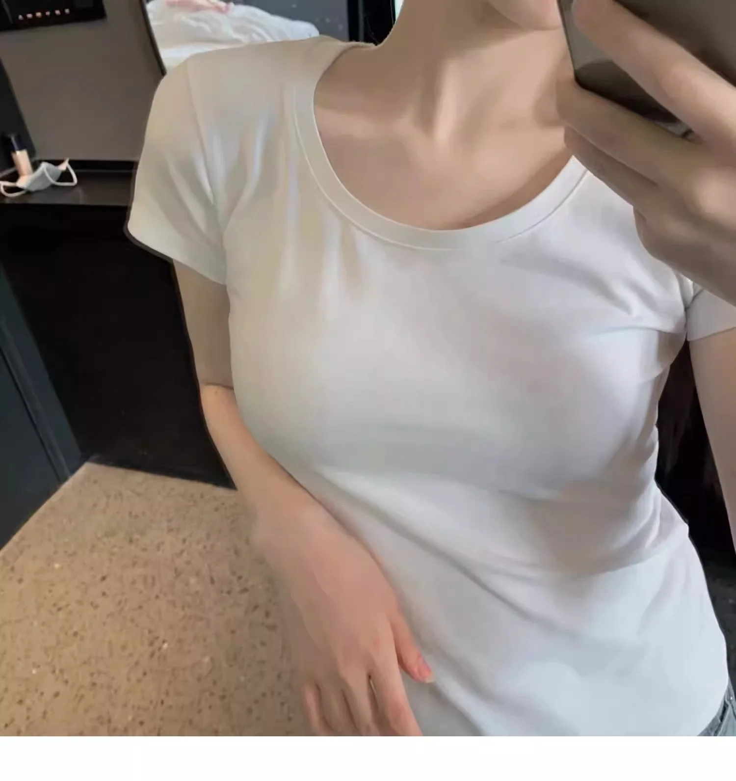 Pure Cotton Short Sleeve T-Shirt Women's round Neck Basic Shirt Elastic Thread Color  Guangzhou Thirteenth Factory