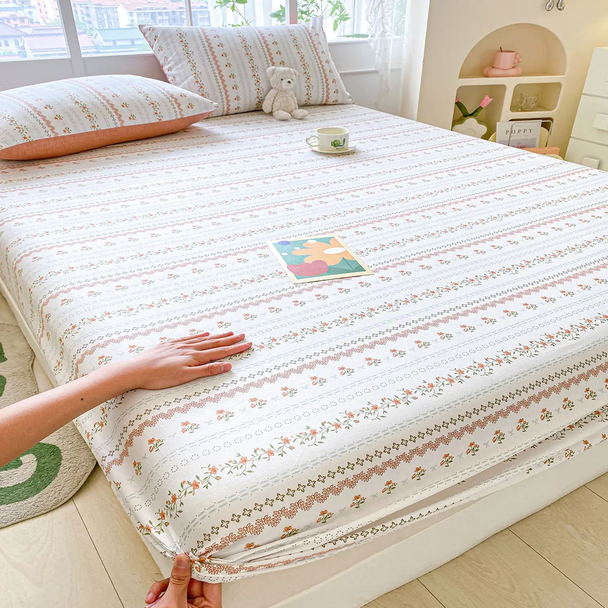 Printing 180X200cm Pure Size (No Pillowcase) For Double Bed Cute Little  Pattern Cotton Fitted Sheet Queen ST-660-661