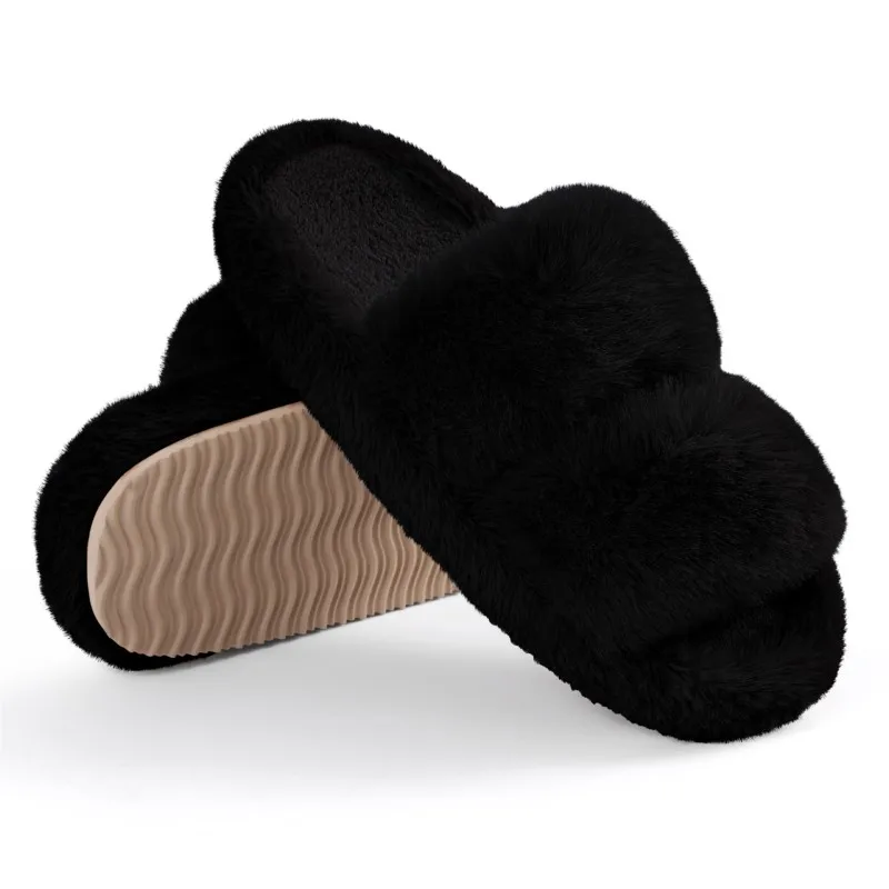 

Eyriphy Winter Fashion Women's Plush Slippers Women's House Shoes Indoor Warm Fluffy Open Toe Slides Women Winter Fuzzy Slippers