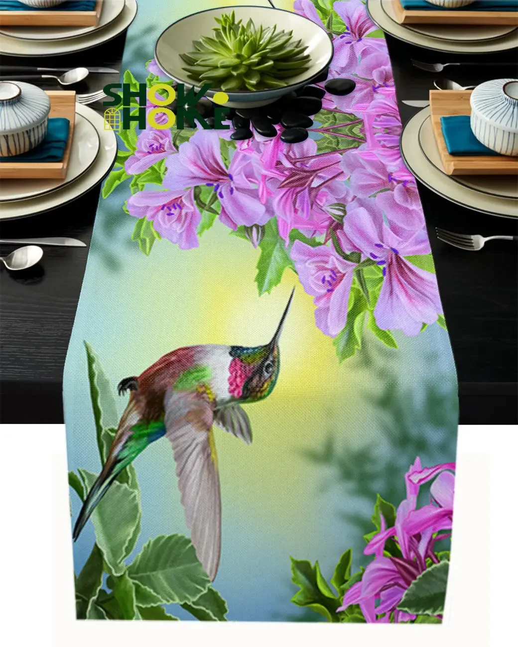 Plant Flower Hummingbirds Luxury Table Runner for Wedding Birthday Party Hotel Dining Table High Quality Table Cloth