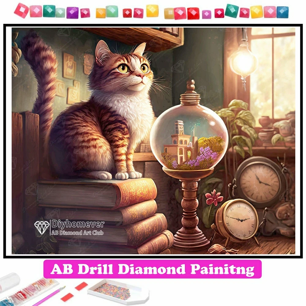 Cat's Fortune 5D DIY AB Diamond Painting Mosaic Fantasy Animal Art Cross Stitch Rhinestones Handmade Craft Embroidery Home Decor