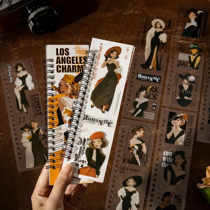 1pack/2pack 4 Styles Spiral Sticker Book Los Angeles Vibe Series Original Character Die Cut Long Strip for Craft