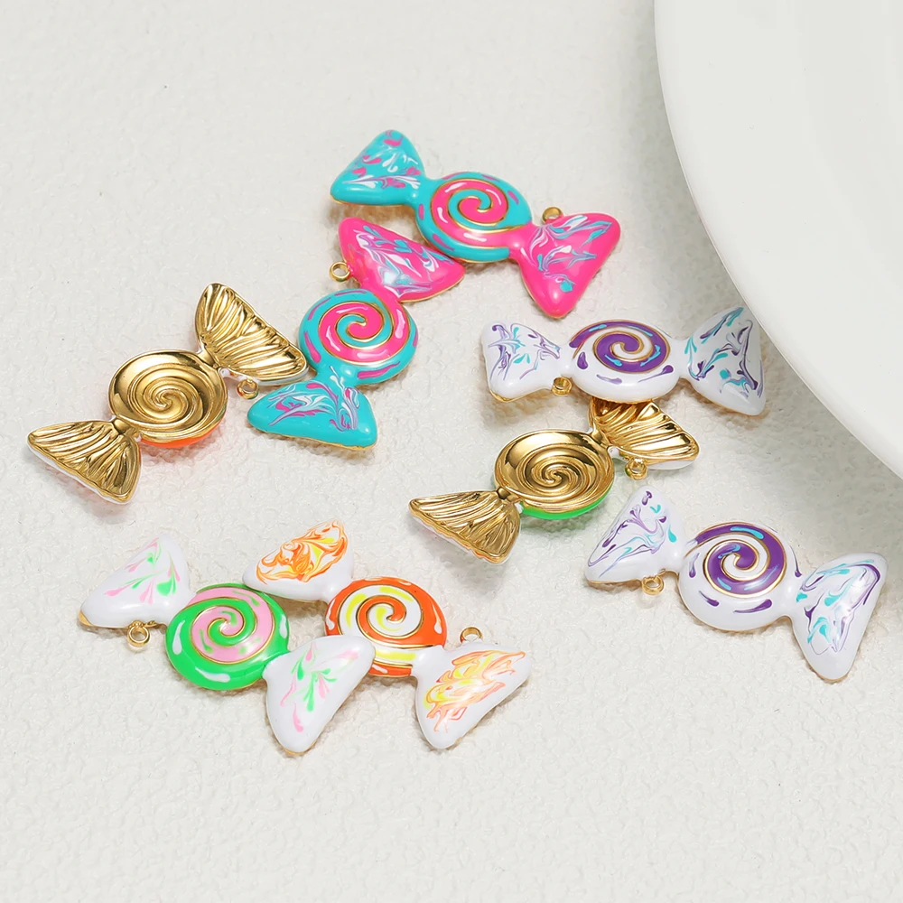 4 Stück Edelstahl-Emaille-Bonbon-Anhänger für Kinder-Halsketten, Kinderanhänger, DIY-Schmuck, Ohrringe, Armband-Zubehör – Detail 5