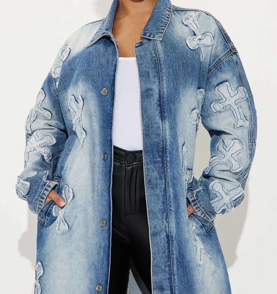 2026 エレガントな新作カジュアルレディース秋冬ストリートファッションクロス刺繍ロングウィンドブレーカー女性服