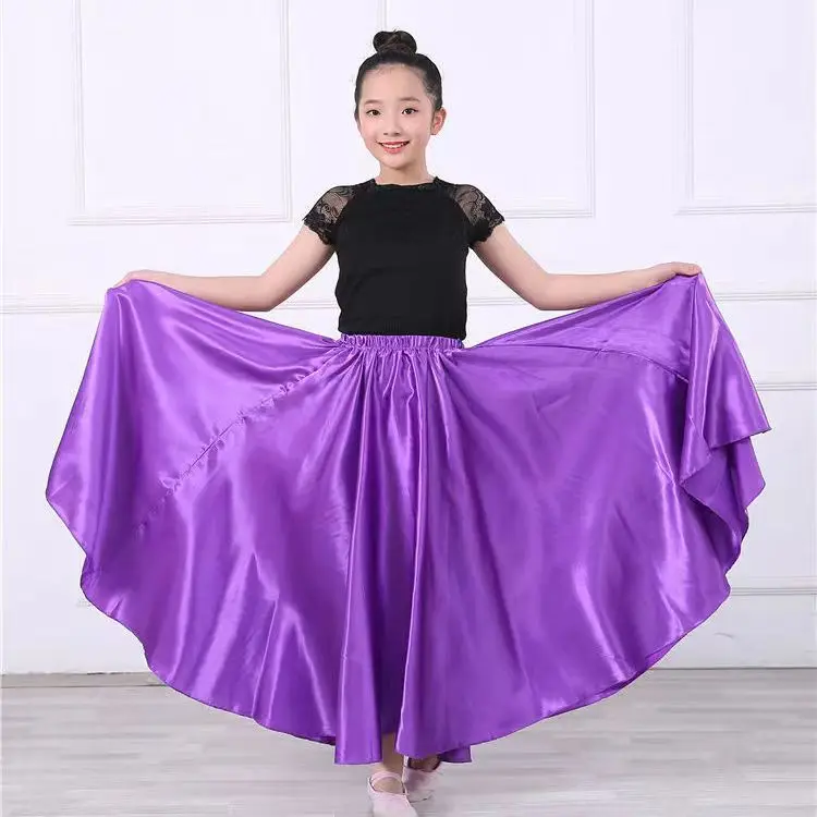 

Kids Girls Belly Dance Costumes for Children Belly Dancing Indian Bollywood Performance Gypsy Solid Satin Skirt