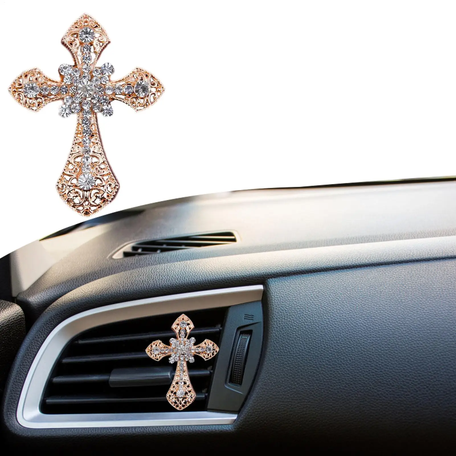 Diamond-encrusted cross Air Freshener Rhinestone cross Car Vent Clip Car Air Freshener Diffuser Charms Car Interior Decor