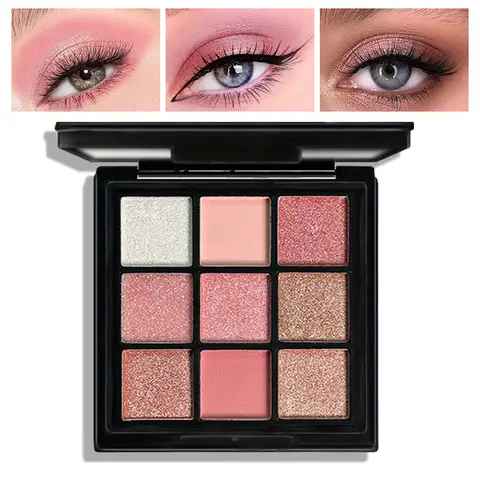 9 Shades Pink Rose Eyeshadow Palette Matte Shimmer Glitter Waterproof Long Lasting Pigmented Portable Daily Party Eye Makeup For Women Makeup