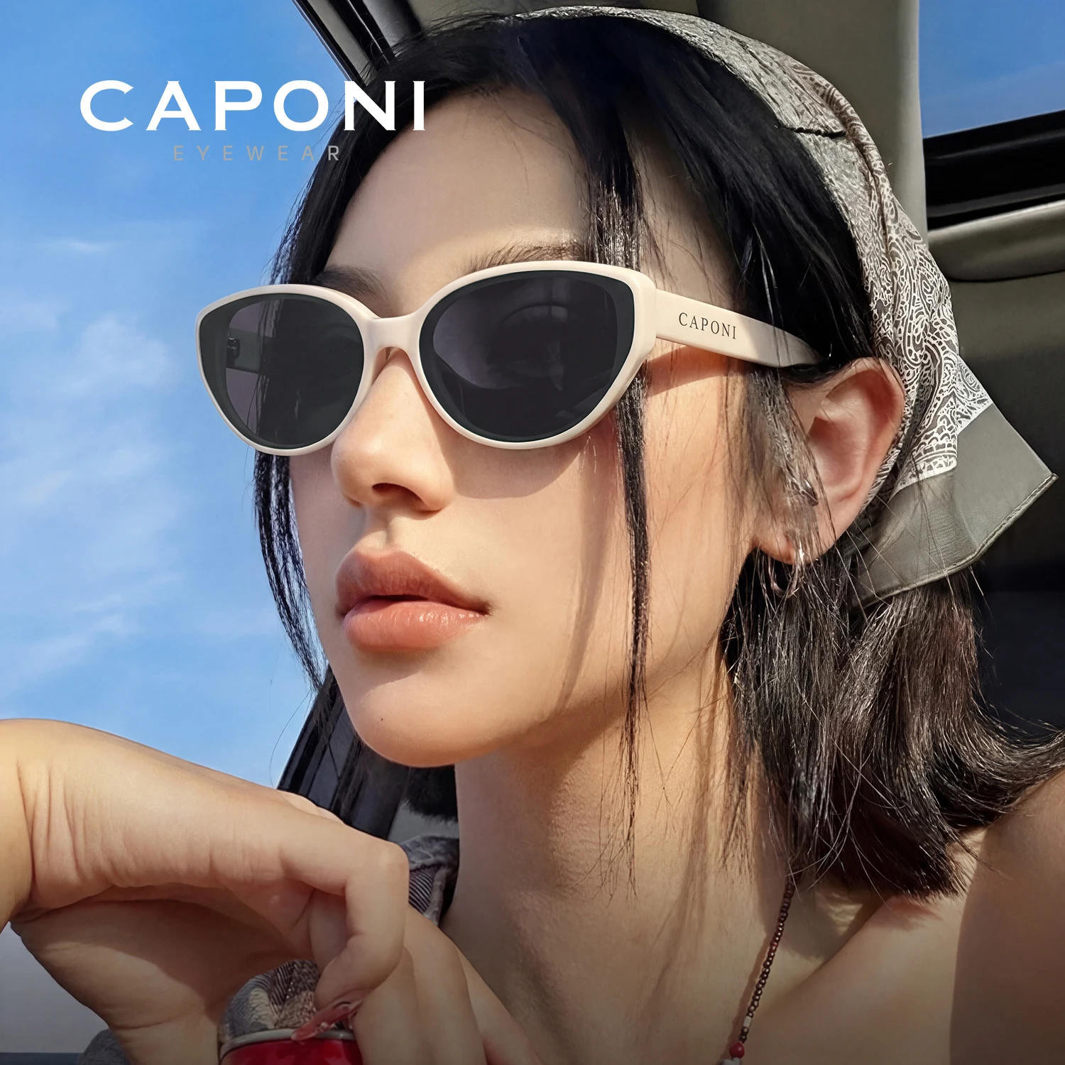 CAPONI New Polarized Women Sunglasses Top Selling Outdoor Vintage Design Cat Eye Eyewear Brand Acetate UV400 Pink Shades BH24006