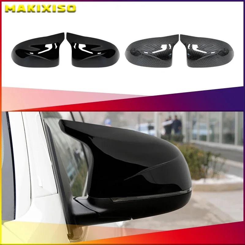 For BMW F25 X3 F26 X4 F15 X5 F16 X6 2014 15-18 Bright Black Caps Carbon Fiber Style Auto Car Rear View Side Mirror Cover Trim