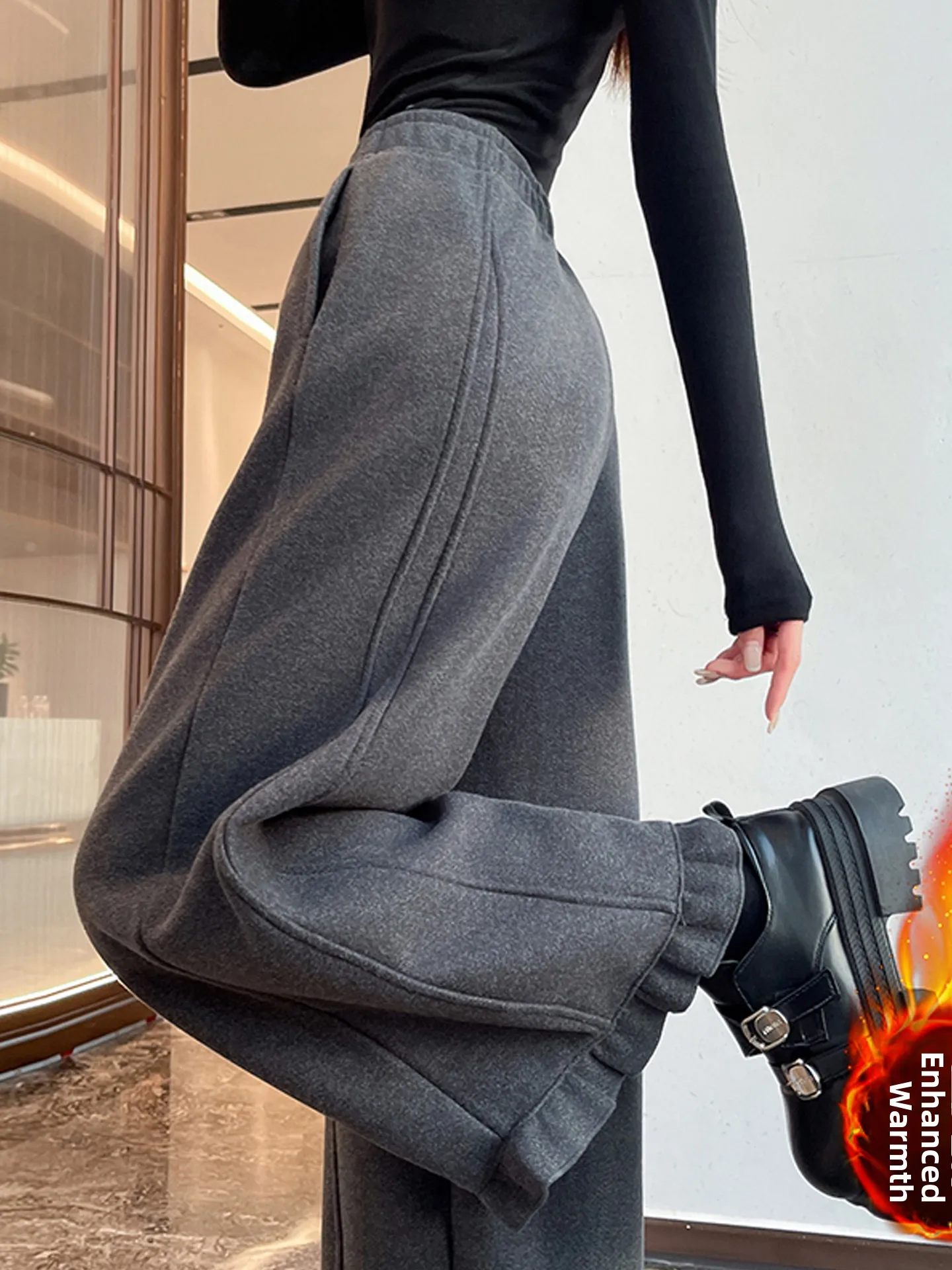 

Женские брюки с высокой талией и широкими штанинами, шерстяные, утепленные, на флисовой подкладке, повседневные, прямого кроя, весенне-осенние, в корейском стиле