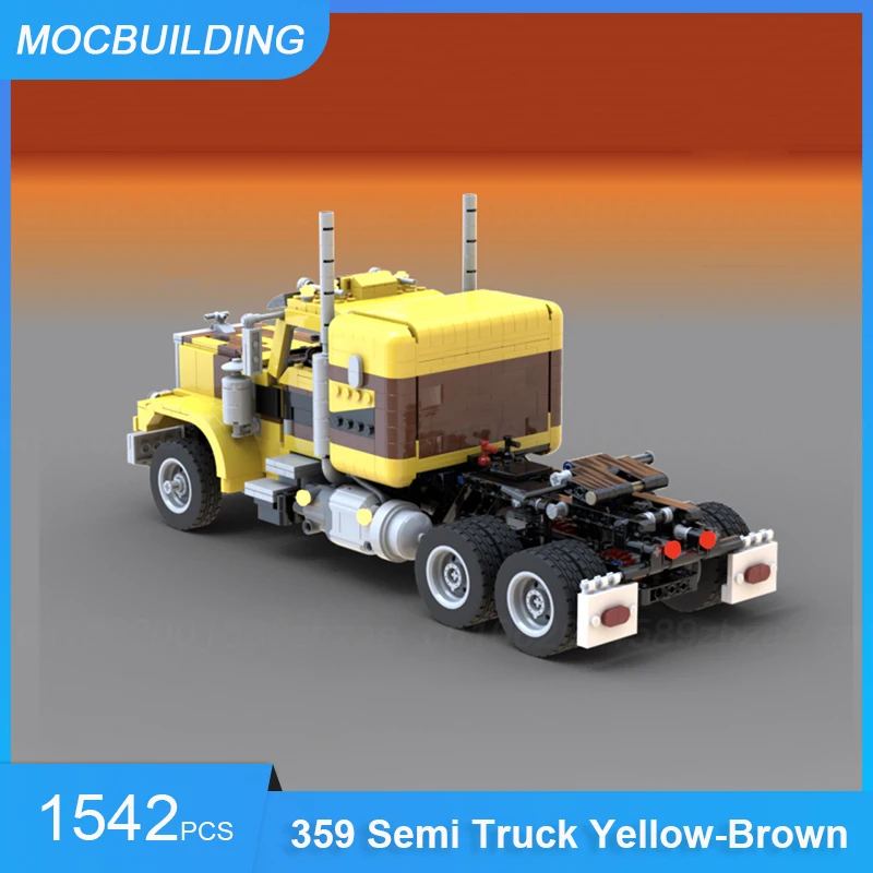 MOC Building Blocks 359 Semi Truck Yellow-Brown Model DIY Assemble Bricks Transportation Educational Creative Toys Gifts 1542PCS