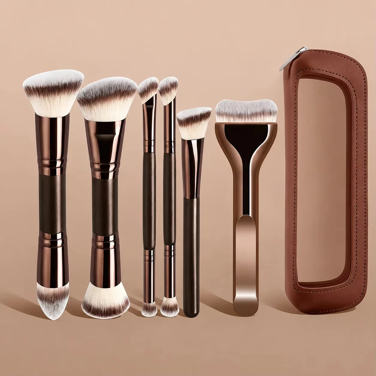 7/8/11/19pcs Aluminum Professional Makeup Brush Set, Includes Soft Synthetic Makeup Brushes For Foundation, Powder, Blush.