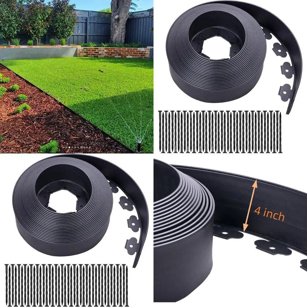 

4 Tall 55FT Black Garden Lawn Edging with 120 Spikes