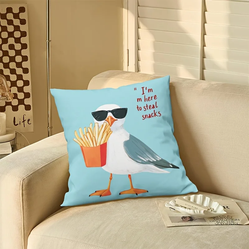 Funny Seagull with Fries Pillow Case, 