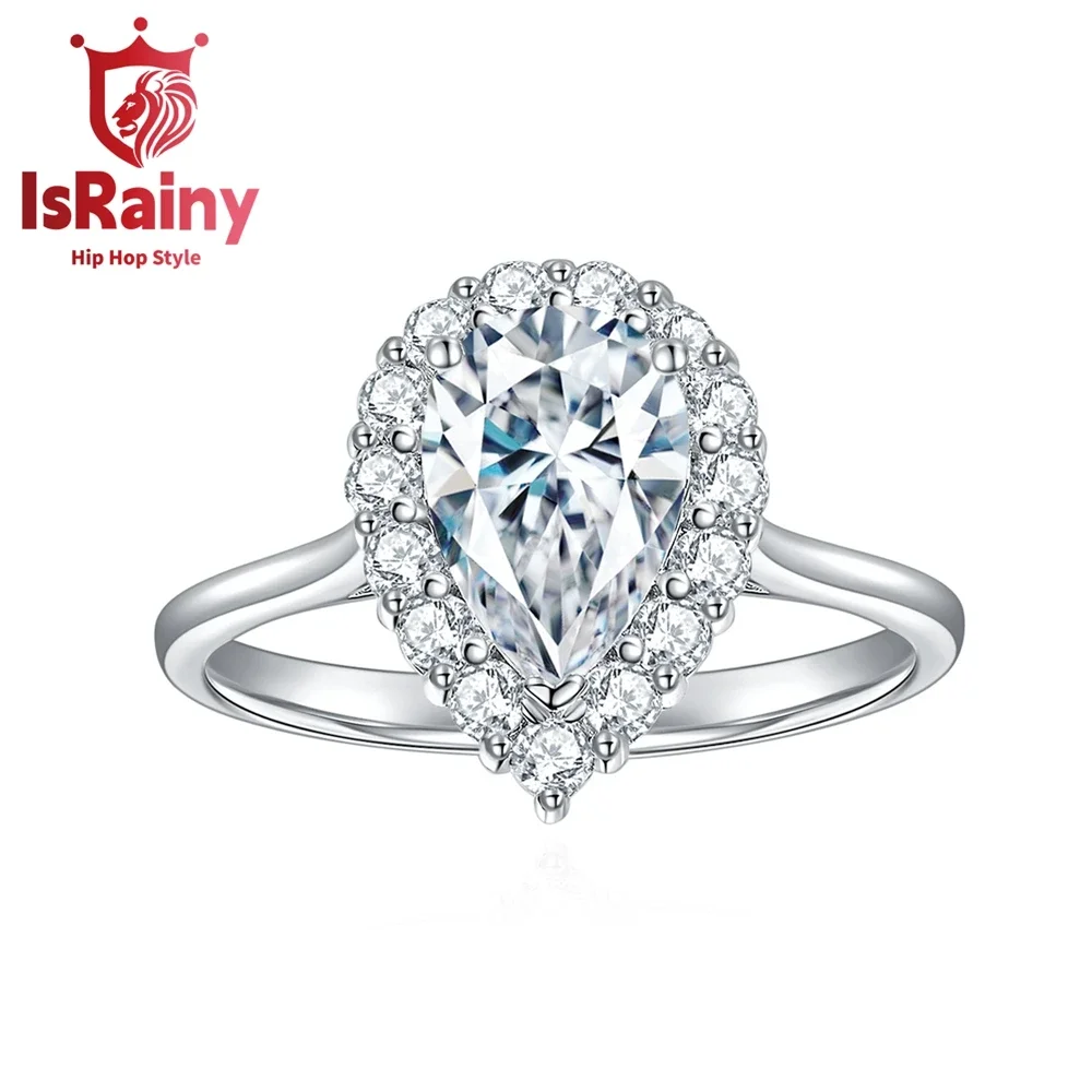 

IsRainy Hip Hop Rock Solid 100%925 Sterling Silver Pear Real GRA Moissanite Diamonds Rings Engagement Anniversary Fine Jewelry