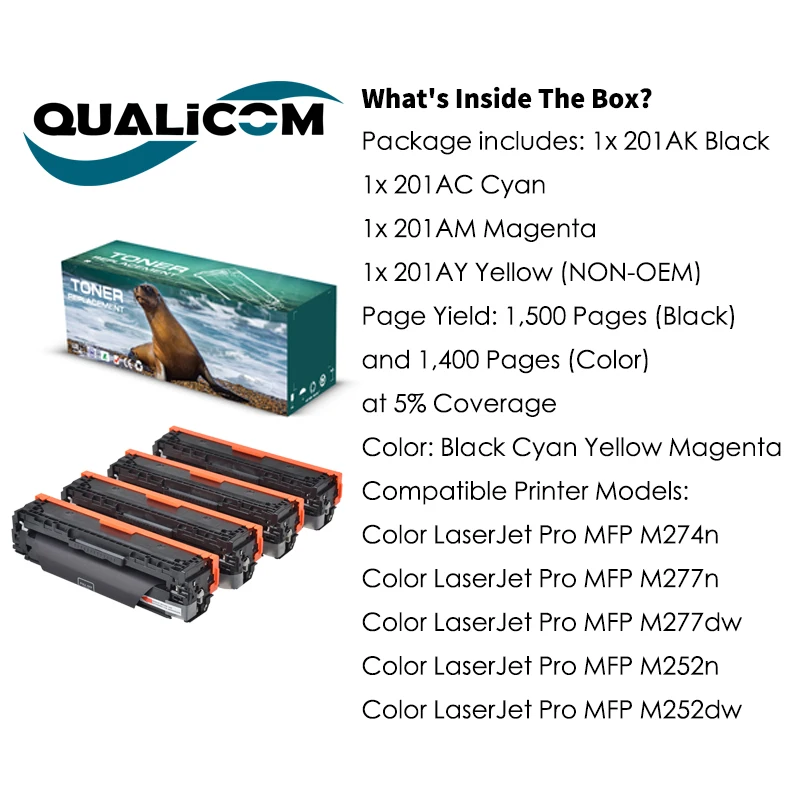 Картридж с тонером Qualicom 201A M277dw, совместим с HP 201A M252dw CF400A Color Pro MFP M277dw M277c6 201A M277dw