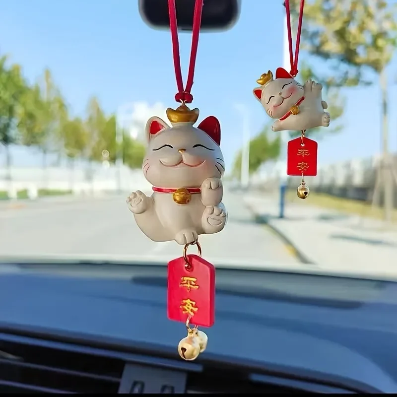 Creative Car Good Luck Cat Pendant Car Interior Pendant, Rearview Mirror Car Fortune Cat Pendant Ornament Gift